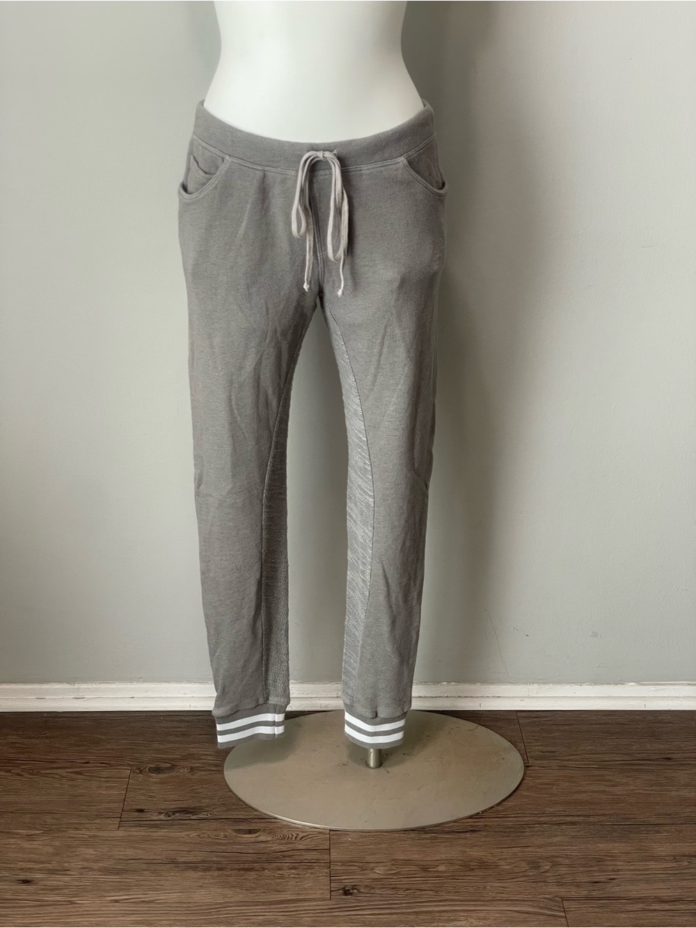 Hard Tail Gray Drawstring Track Pants with Striped Cuffs